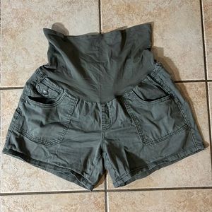 First Kick Maternity Shorts Stretchy Waistband‎ Gray Green, Sz Large